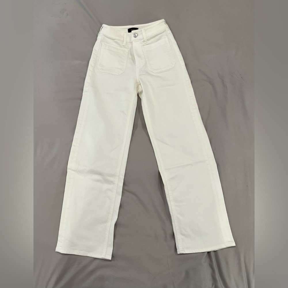 like new quince bella stretch patch pocket wide leg jeans white sz 24 x 28